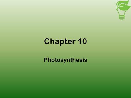 Chapter 10 Photosynthesis. Modes of Nutrition Heterotrophs – obtain organic compounds by consuming other organisms (animals) Photoautotrophs – build organic.