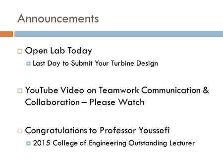 Announcements Open Lab Today