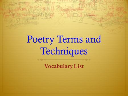 Poetry Terms and Techniques