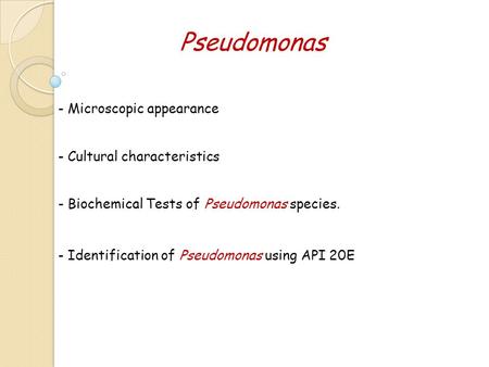 Pseudomonas - Microscopic appearance - Cultural characteristics