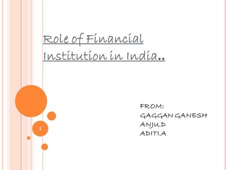 Role of Financial Institution in India.. FROM: GAGGAN GANESH ANJU.D ADITI.A 1.