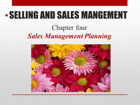 Chapter four Sales Management Planning SELLING AND SALES MANGEMENT.