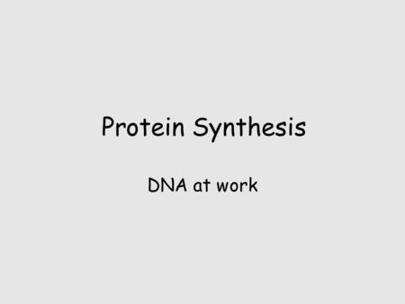 Protein Synthesis DNA at work.
