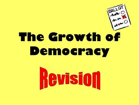 The Growth of Democracy. What you need to know Why Britain was undemocratic in the 1800s and early 1900s. Steps which were taken to make Britain a more.