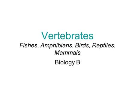 Vertebrates Fishes, Amphibians, Birds, Reptiles, Mammals Biology B.