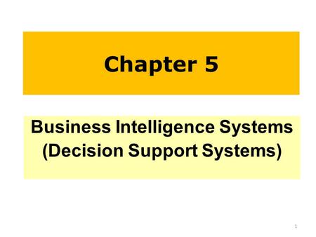Business Intelligence Systems (Decision Support Systems)