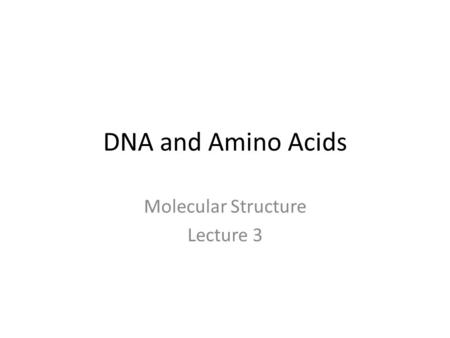 DNA and Amino Acids Molecular Structure Lecture 3.