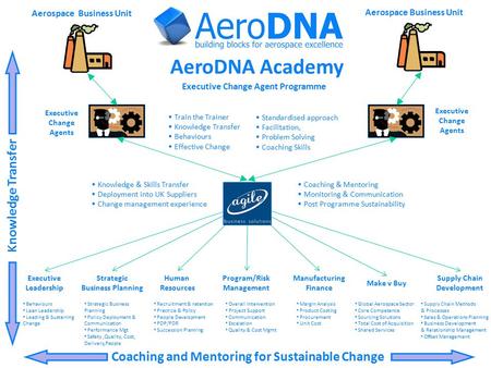AeroDNA Academy Coaching and Mentoring for Sustainable Change Aerospace Business Unit Executive Change Agents Executive Leadership Make v Buy Strategic.