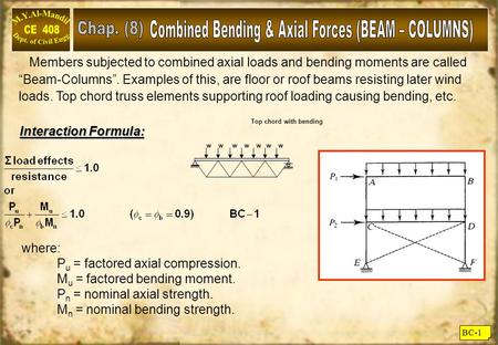 Combined Bending & Axial Forces (BEAM – COLUMNS)