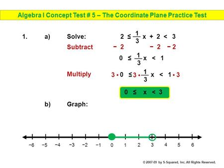 Algebra I Concept Test # 5 – The Coordinate Plane Practice Test