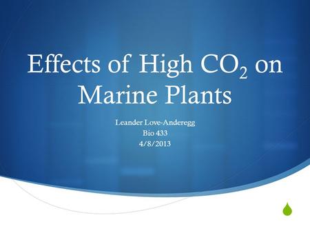 Effects of High CO 2 on Marine Plants Leander Love-Anderegg Bio 433 4/8/2013.