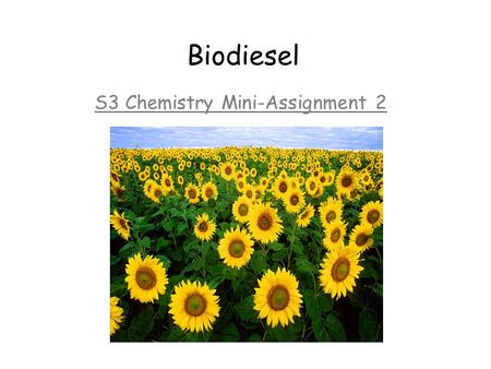 Biodiesel S3 Chemistry Mini-Assignment 2. What is Biodiesel Virtually everyone thinks that renewable sources of energy are better than continuing to burn.