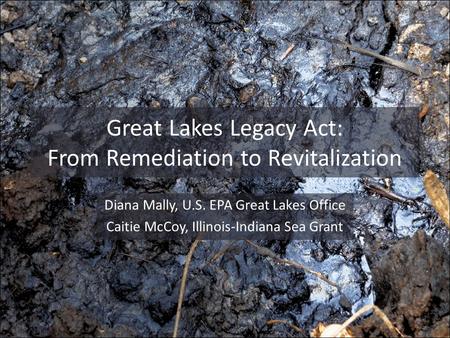 Great Lakes Legacy Act: From Remediation to Revitalization Diana Mally, U.S. EPA Great Lakes Office Caitie McCoy, Illinois-Indiana Sea Grant.