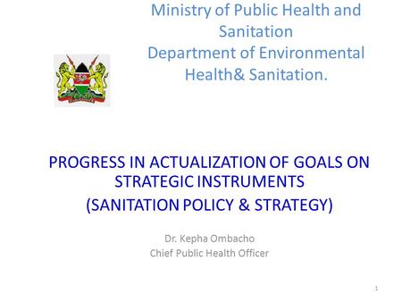 1 Ministry of Public Health and Sanitation Department of Environmental Health& Sanitation. PROGRESS IN ACTUALIZATION OF GOALS ON STRATEGIC INSTRUMENTS.