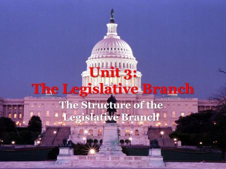 Unit 3: The Legislative Branch The Structure of the Legislative Branch.
