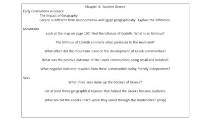 Chapter 4: Ancient Greece Early Civilizations in Greece