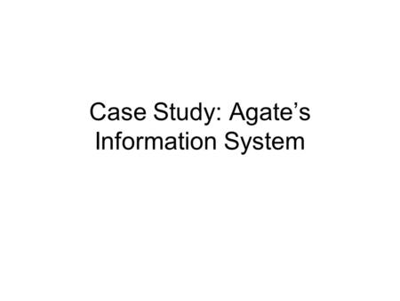 Case Study: Agate’s Information System