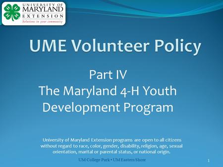The Maryland 4-H Youth Development Program