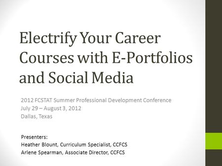 Electrify Your Career Courses with E-Portfolios and Social Media