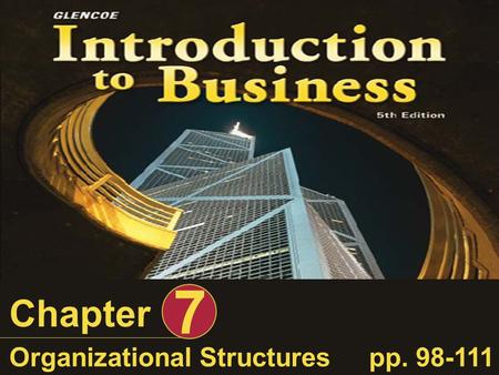 Chapter 7 Organizational Structurespp. 98-111. Introduction to Business, Organizational Structures Slide 2 of 55 Learning Objectives After completing.