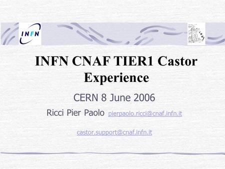 INFN CNAF TIER1 Castor Experience CERN 8 June 2006 Ricci Pier Paolo