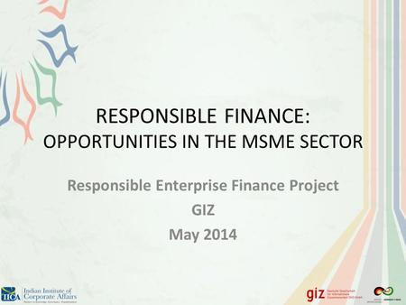 RESPONSIBLE FINANCE: OPPORTUNITIES IN THE MSME SECTOR Responsible Enterprise Finance Project GIZ May 2014.