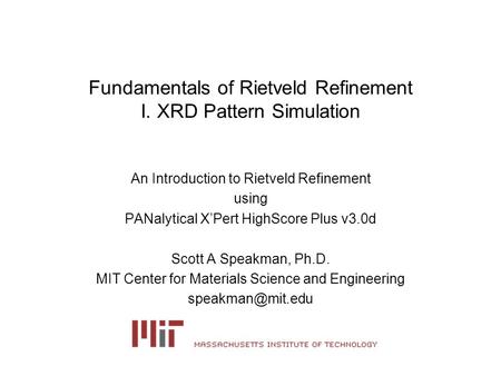 Fundamentals of Rietveld Refinement I. XRD Pattern Simulation