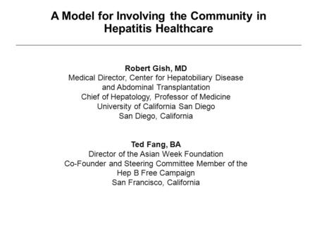 A Model for Involving the Community in Hepatitis Healthcare