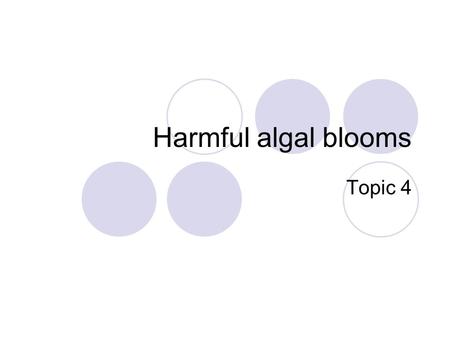 Harmful algal blooms Topic 4. Learning goals To understand classification and biological sources of harmful algal blooms To learn biological mechanisms.