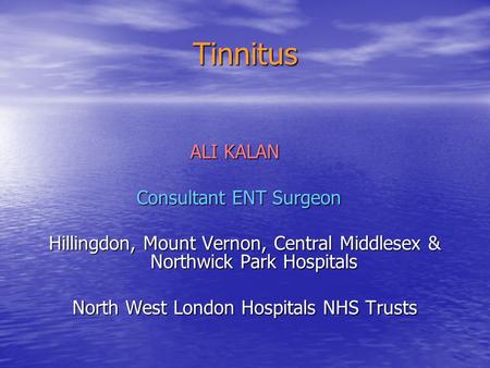Tinnitus ALI KALAN Consultant ENT Surgeon