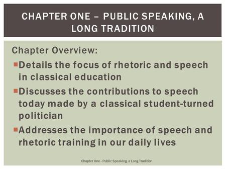 Chapter one – public speaking, a long tradition