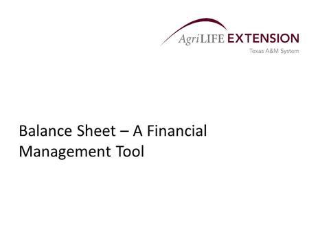 Balance Sheet – A Financial Management Tool. Overview  A balance sheet is a statement of the financial condition of a business at a specific time. 