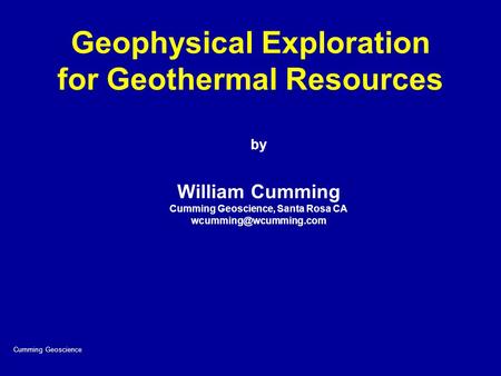 Geophysical Exploration for Geothermal Resources