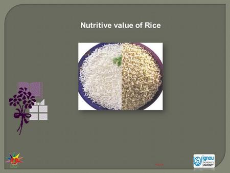 Nutritive value of Rice