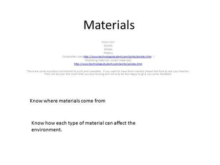 Materials Know where materials come from