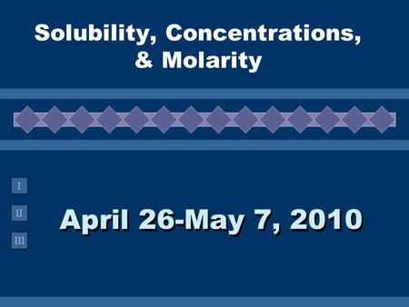 Solubility, Concentrations, & Molarity