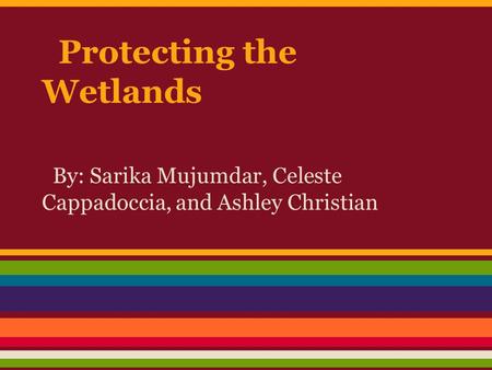Protecting the Wetlands By: Sarika Mujumdar, Celeste Cappadoccia, and Ashley Christian.