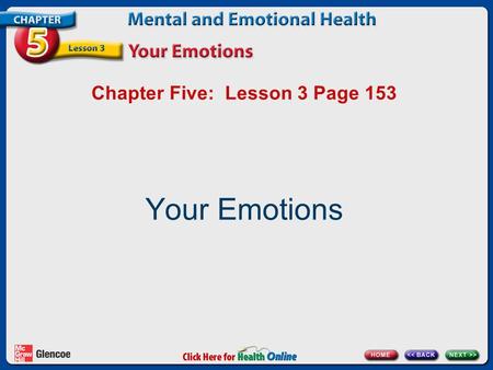 Chapter Five: Lesson 3 Page 153 Your Emotions. What Are Emotions? Your emotions affect all sides of your health triangle. emotions Feelings such as love,