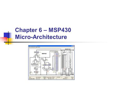 Chapter 6 – MSP430 Micro-Architecture. BYU CS/ECEn 124Chapter 6 - MSP430 Micro-Architecture2 Concepts to Learn… Computer Architecture MSP430 Micro-Architecture.