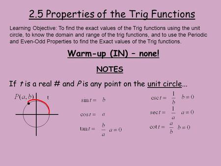 2.5 Properties of the Trig Functions