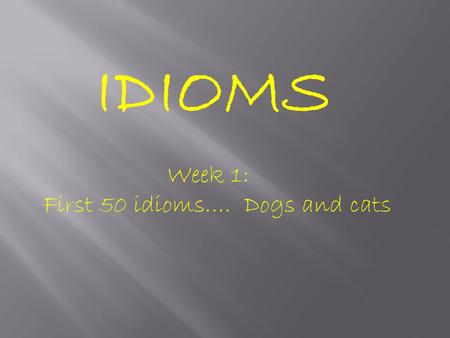IDIOMS Week 1: First 50 idioms…. Dogs and cats.