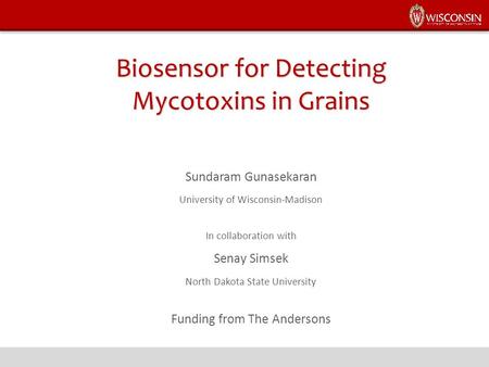 Biosensor for Detecting Mycotoxins in Grains Sundaram Gunasekaran University of Wisconsin-Madison In collaboration with Senay Simsek North Dakota State.
