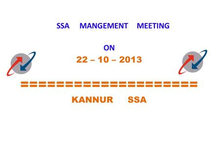 SSA MANGEMENT MEETING ON 22 – 10 – 2013 ==================== KANNUR SSA.