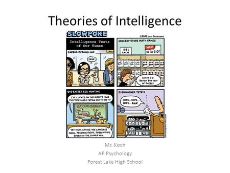 Theories of Intelligence Mr. Koch AP Psychology Forest Lake High School.