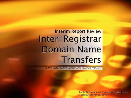 Interim Report Review Inter-Registrar Domain Name Transfers ICANN DNSO Names Council Task Force on Transfers Public Discussion on Transfers of gTLD Names.