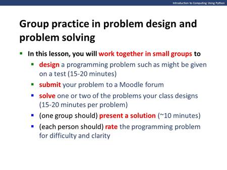 Group practice in problem design and problem solving