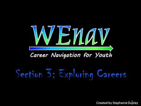 Section 3: Exploring Careers Created by Stephanie Dupley 1.