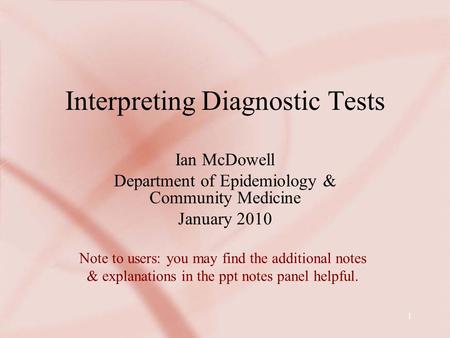 Interpreting Diagnostic Tests