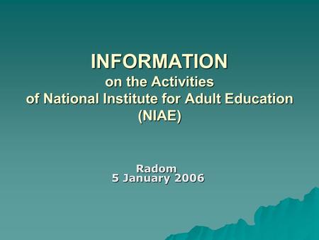 INFORMATION on the Activities of National Institute for Adult Education (NIAE) Radom 5 January 2006 5 January 2006.