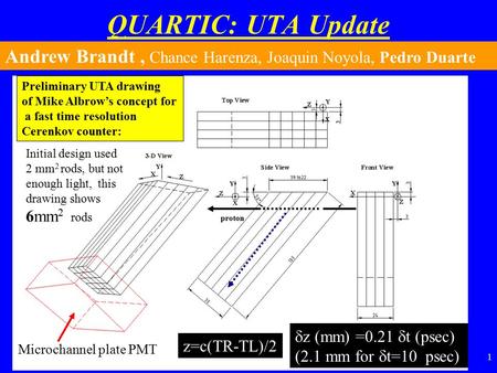 1 QUARTIC: UTA Update Andrew Brandt, Chance Harenza, Joaquin Noyola, Pedro Duarte Preliminary UTA drawing of Mike Albrow’s concept for a fast time resolution.
